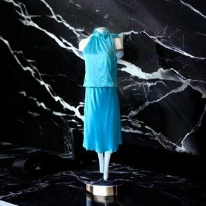 Lynn Lugo Women's Casual formal Halter Long Cocktail Dress 100% Silk Made In USA